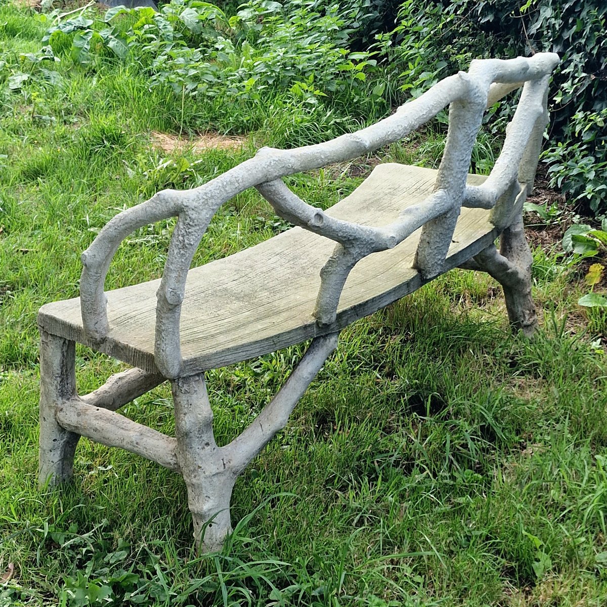 Banc de jardin incurvé en faux bois-photo-3
