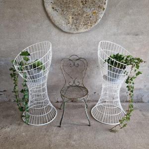 Pair Of White Wire Baskets