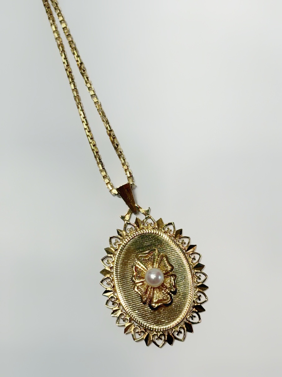 Pendentif ovale or et perle -photo-2