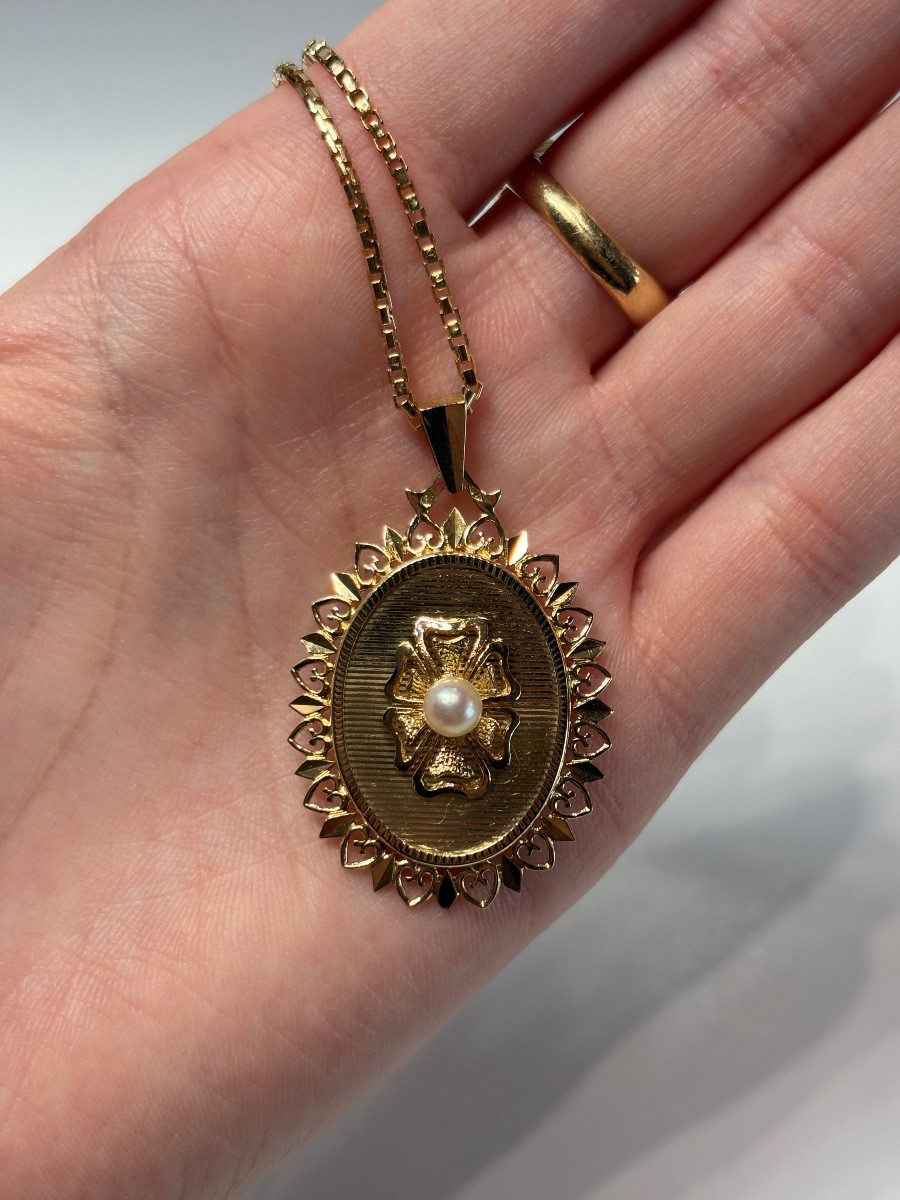 Pendentif ovale or et perle -photo-2