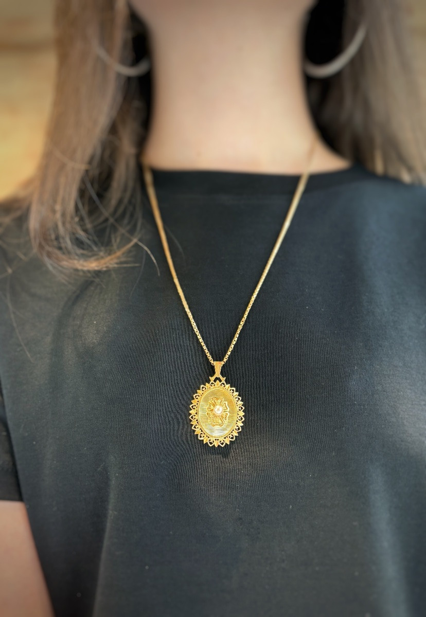 Pendentif ovale or et perle -photo-3