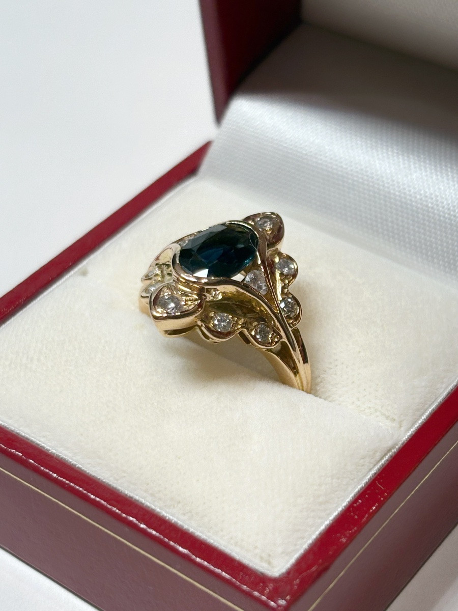Eye Or Almond Ring In Gold With Diamonds And Sapphire-photo-4