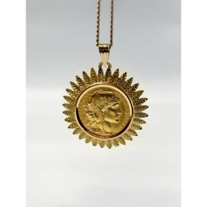 Pendentif pièce 20 francs Marianne tournesol