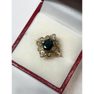 Eye Or Almond Ring In Gold With Diamonds And Sapphire