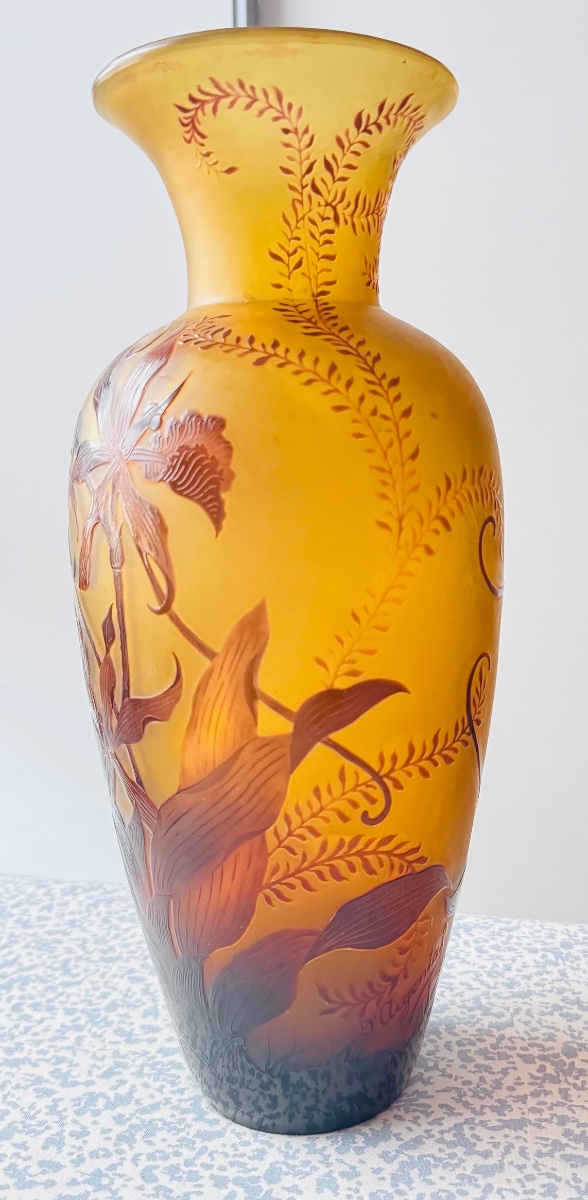 D'Argental - ST LOUIS - Vase Art nouveau à décor d'orchidées-photo-2