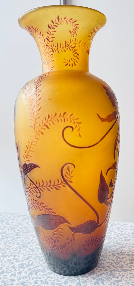 D'Argental - ST LOUIS - Vase Art nouveau à décor d'orchidées-photo-3