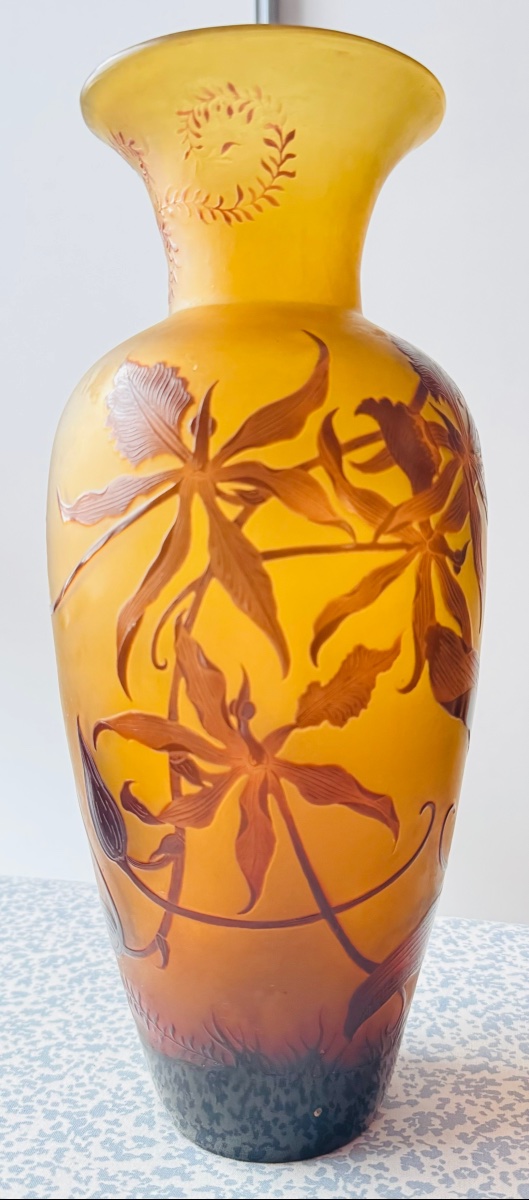 D'Argental - ST LOUIS - Vase Art nouveau à décor d'orchidées-photo-1