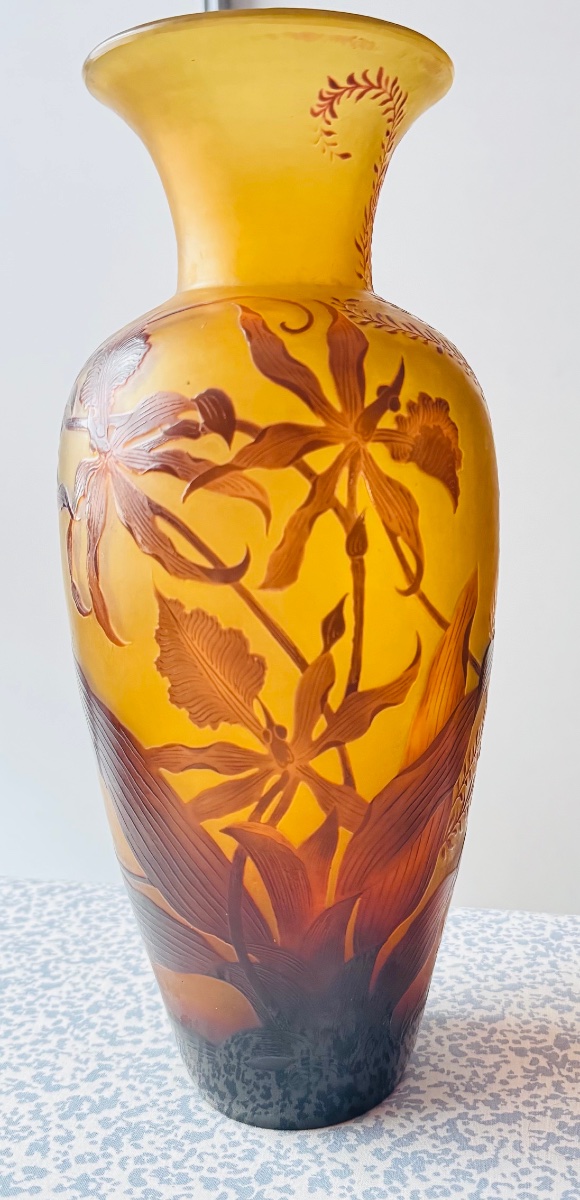 D'Argental - ST LOUIS - Vase Art nouveau à décor d'orchidées