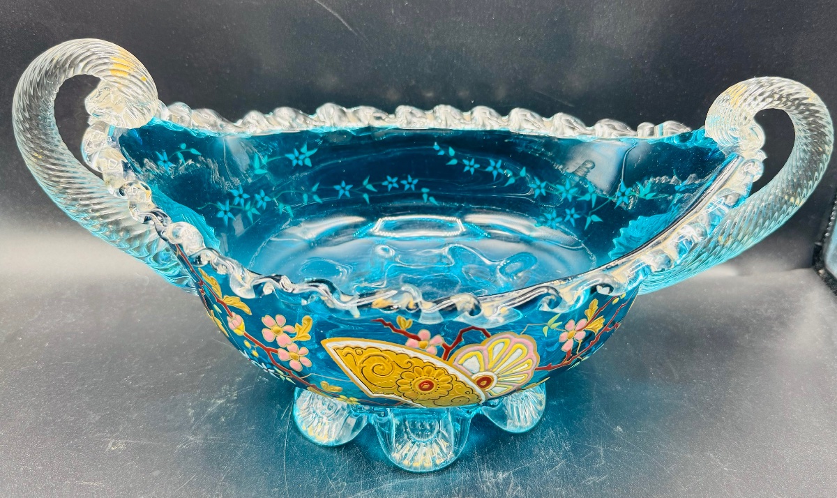Auguste JEAN - Jardinière d'époque Art Nouveau en verre émaillé-photo-2