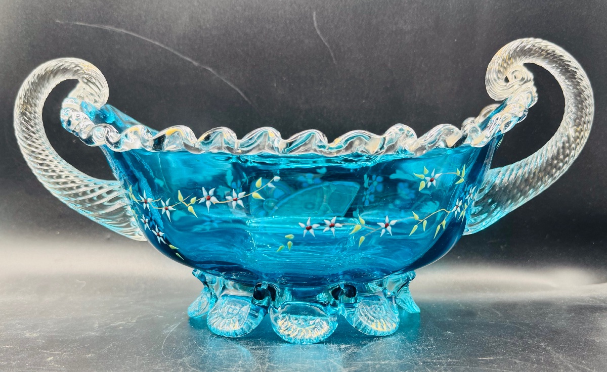 Auguste JEAN - Jardinière d'époque Art Nouveau en verre émaillé-photo-3