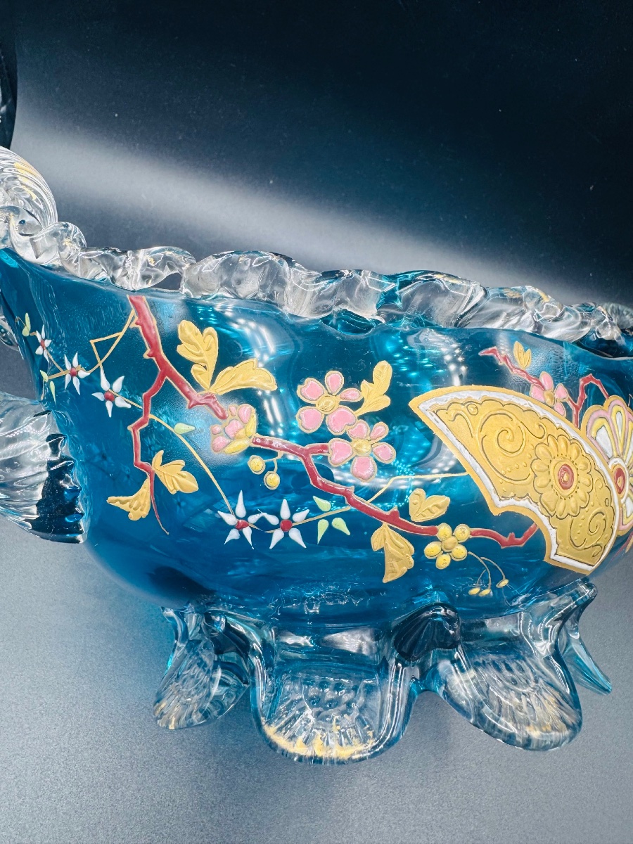 Auguste JEAN - Jardinière d'époque Art Nouveau en verre émaillé-photo-1