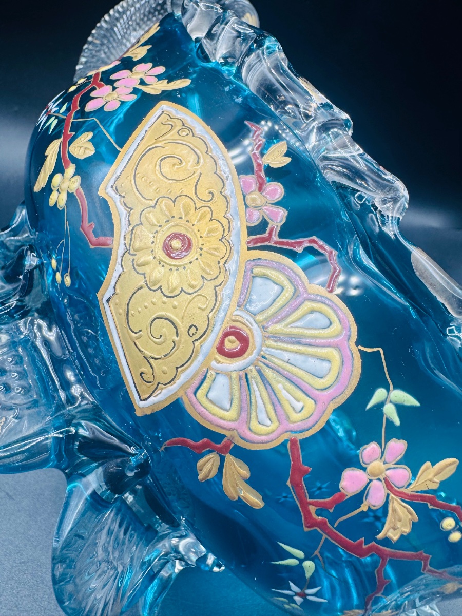 Auguste JEAN - Jardinière d'époque Art Nouveau en verre émaillé-photo-3