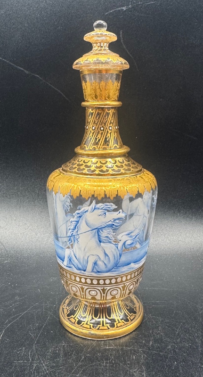 Josef &amp; Ludwig Lobmeyr - Enameled And Gilded Glass Bottle, Decorated With A Mermaid And Seahorses-photo-2