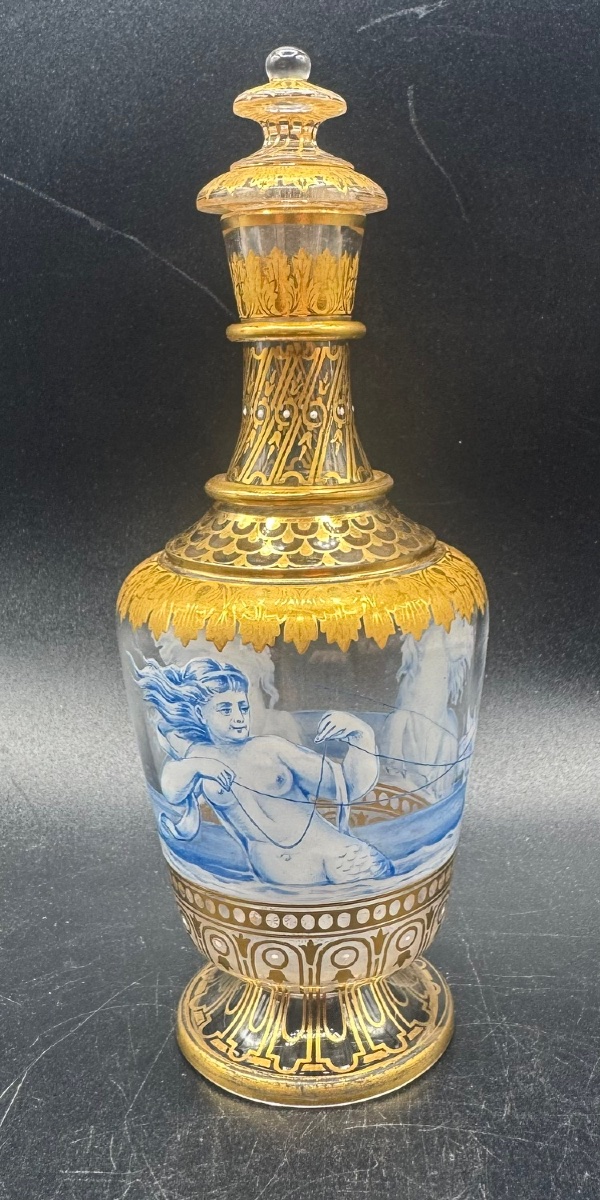 Josef &amp; Ludwig Lobmeyr - Enameled And Gilded Glass Bottle, Decorated With A Mermaid And Seahorses-photo-3