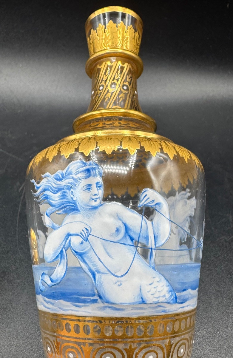 Josef &amp; Ludwig Lobmeyr - Enameled And Gilded Glass Bottle, Decorated With A Mermaid And Seahorses-photo-1