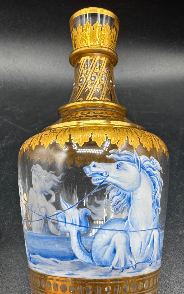 Josef &amp; Ludwig Lobmeyr - Enameled And Gilded Glass Bottle, Decorated With A Mermaid And Seahorses-photo-2