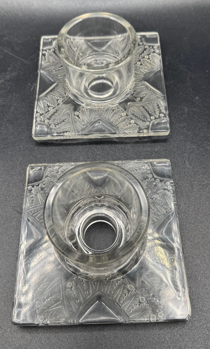 LALIQUE France - Paire de bougeoirs modèle Chantilly-photo-4