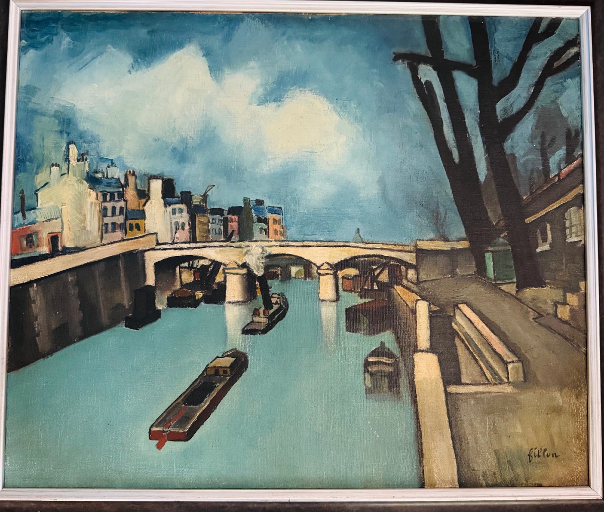 Arthur FILLON (1900-1974) Huile sur toile - Vue de Paris La Seine-photo-2