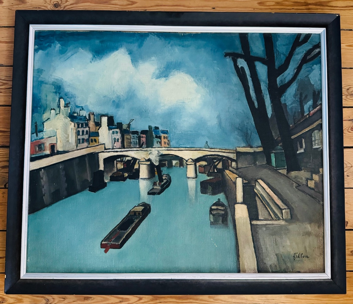 Arthur FILLON (1900-1974) Huile sur toile - Vue de Paris La Seine