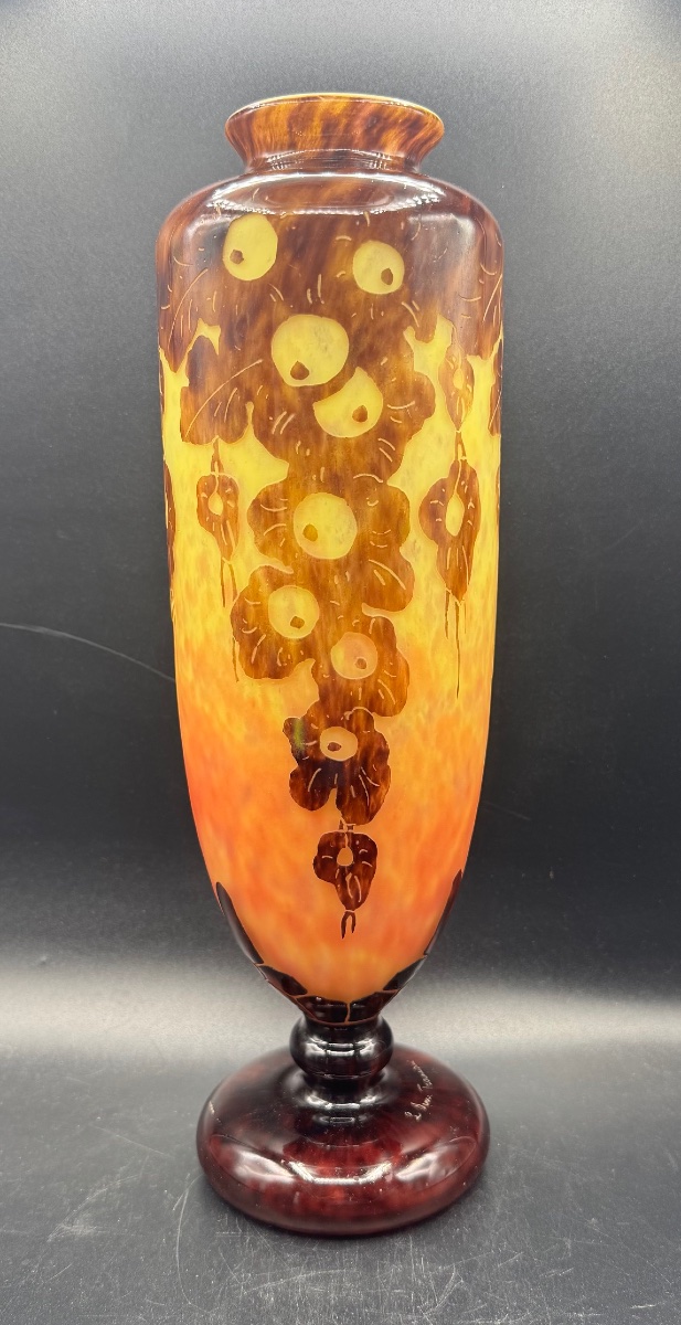 Charles SCHNEIDER - Le Verre Français - Grand vase à décor de feuilles de chêne-photo-3