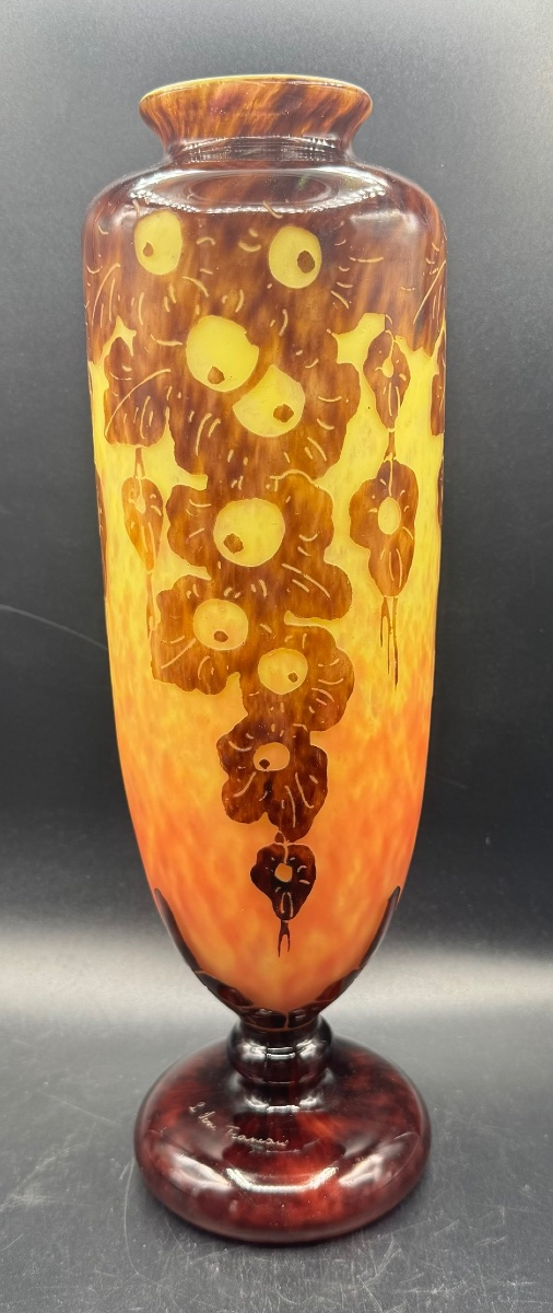 Charles SCHNEIDER - Le Verre Français - Grand vase à décor de feuilles de chêne-photo-4