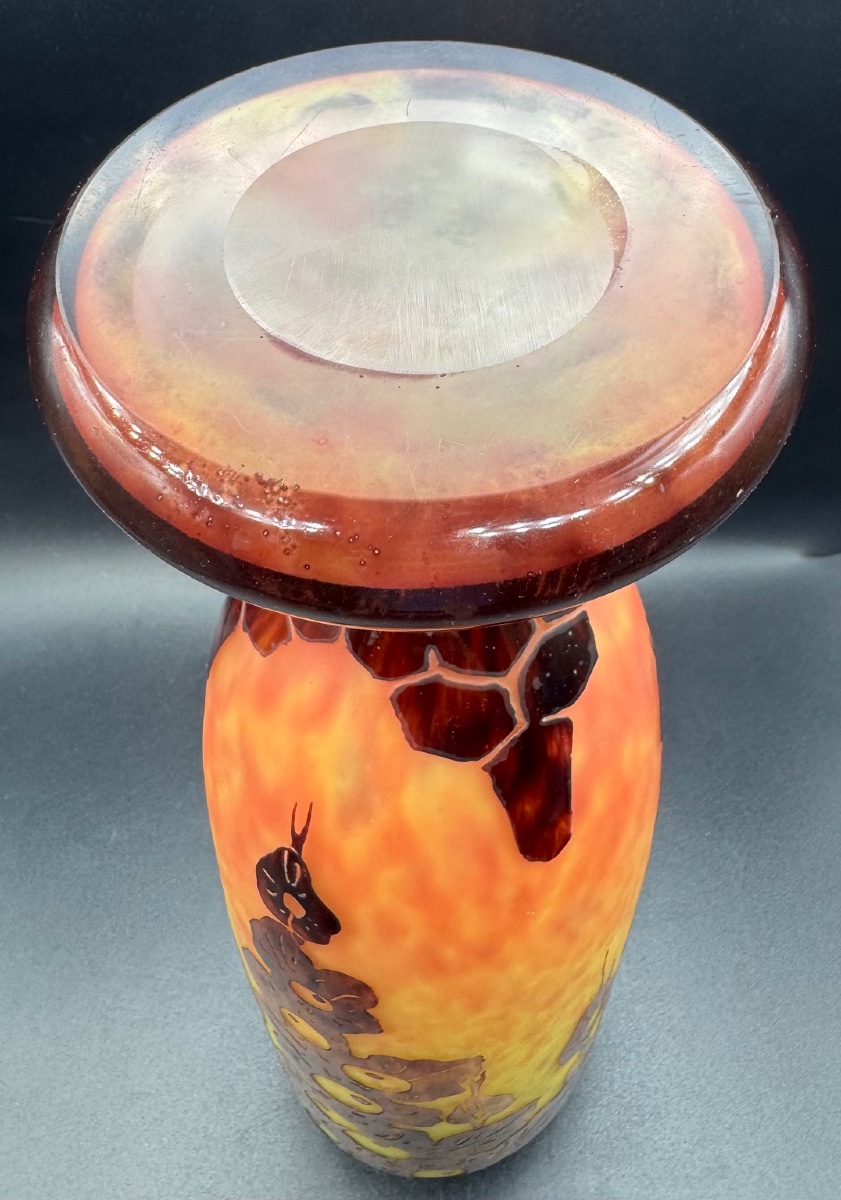 Charles SCHNEIDER - Le Verre Français - Grand vase à décor de feuilles de chêne-photo-4