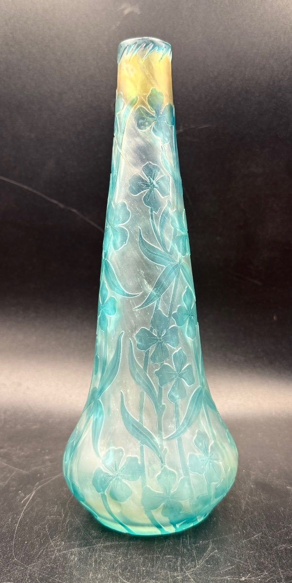 Pantin Glassworks - Vintage Art Nouveau Vase With Floral Design-photo-2