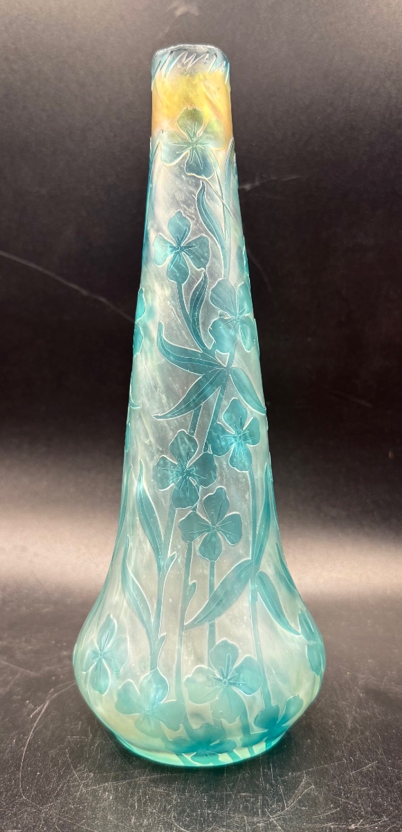 Pantin Glassworks - Vintage Art Nouveau Vase With Floral Design-photo-3