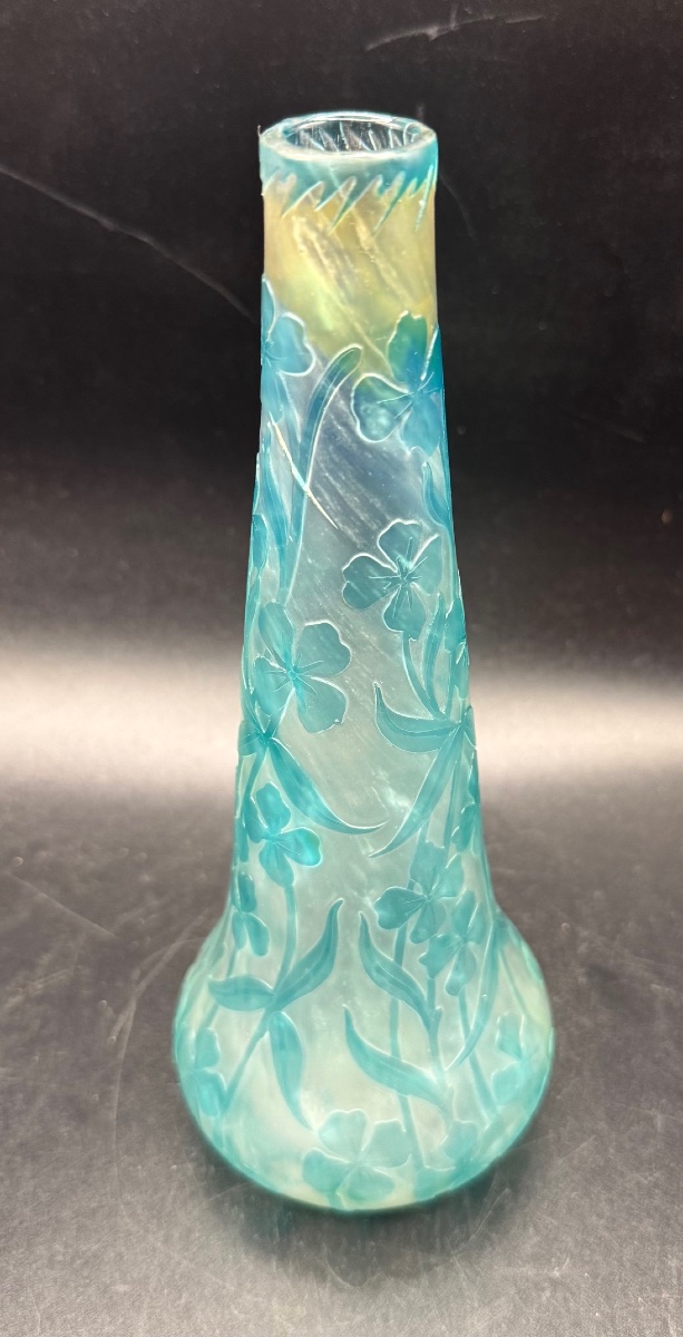 Pantin Glassworks - Vintage Art Nouveau Vase With Floral Design-photo-4