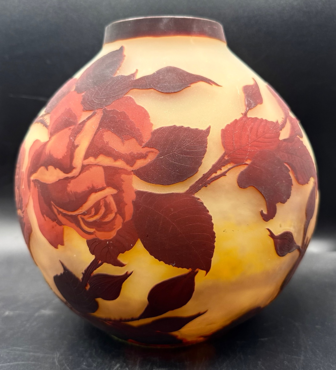 Muller Frères Luneville - Large Spherical Vase With Rose Decoration-photo-3