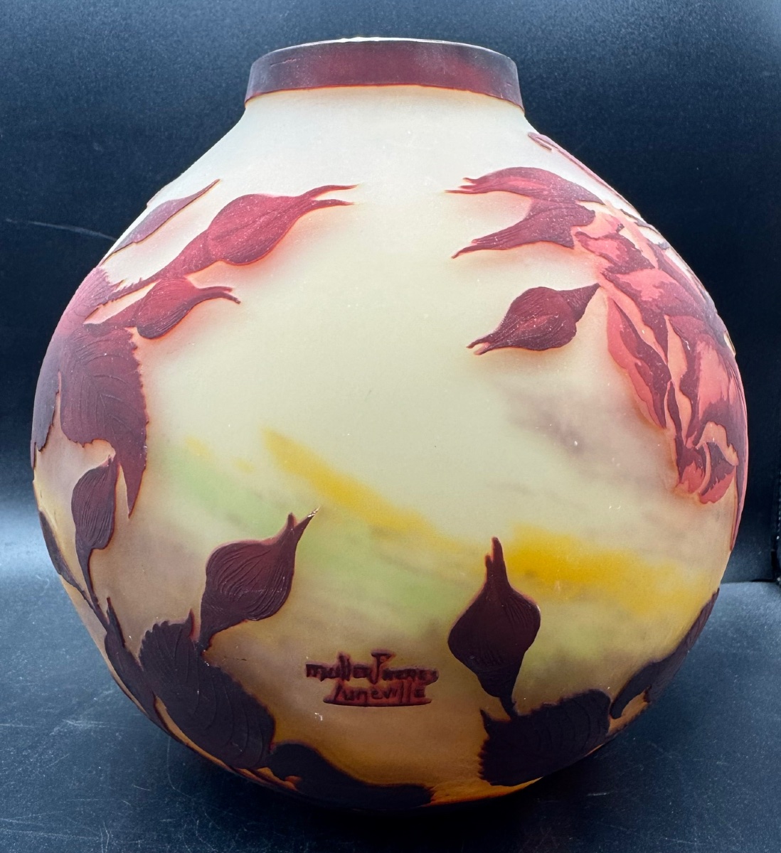 Muller Frères Luneville - Large Spherical Vase With Rose Decoration-photo-4