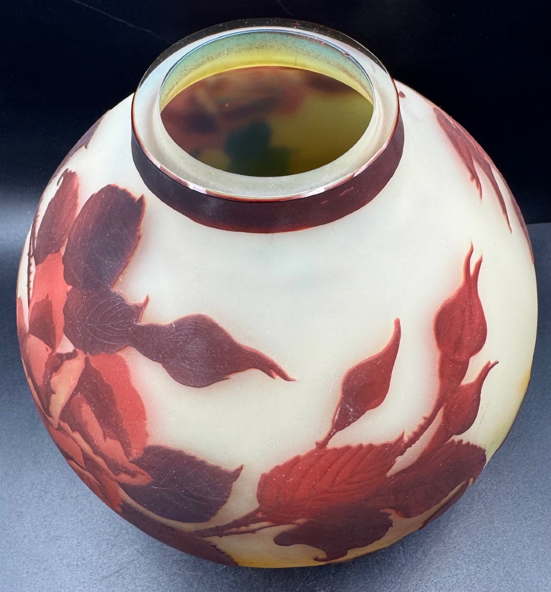 Muller Frères Luneville - Large Spherical Vase With Rose Decoration-photo-1