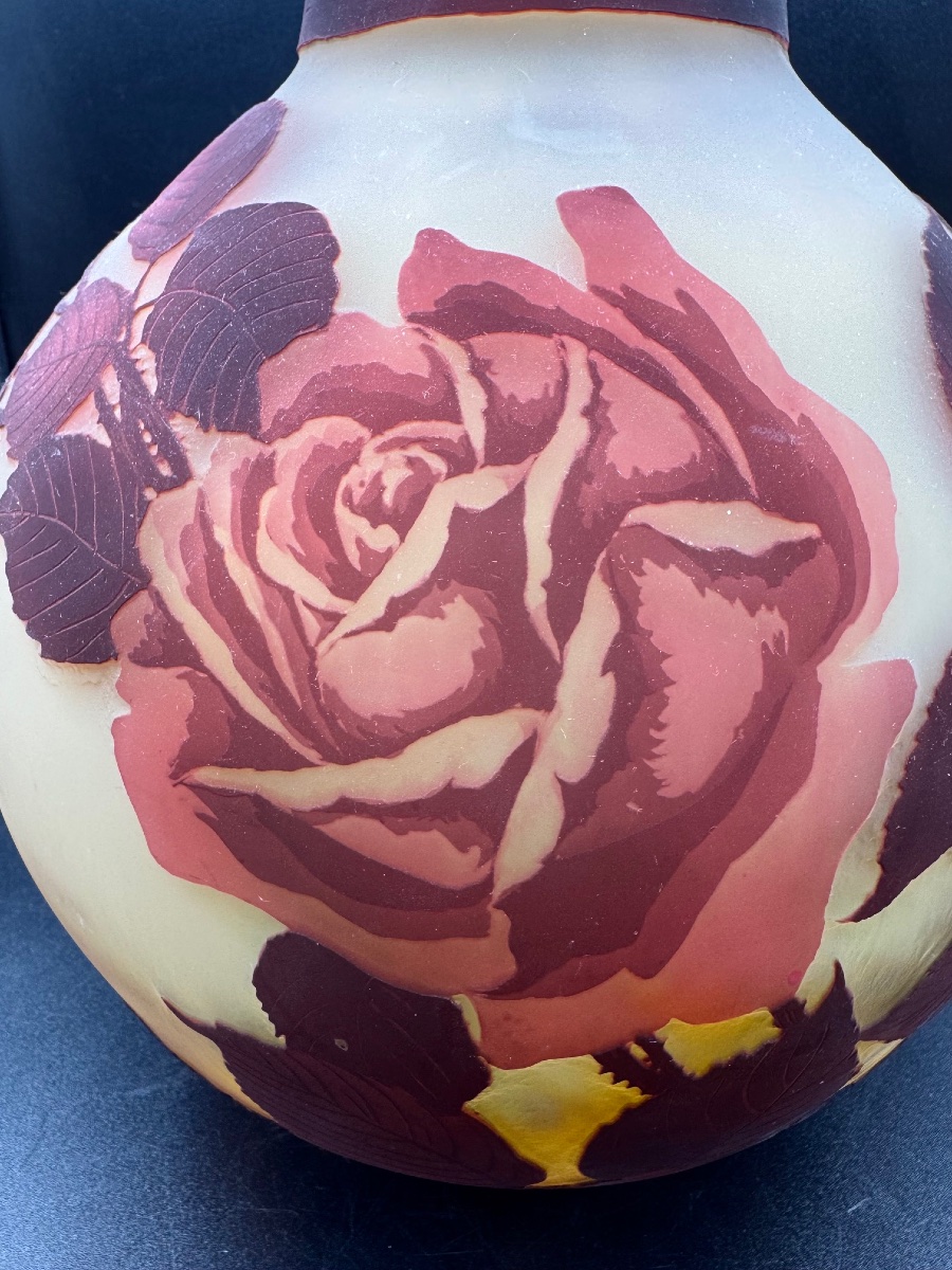 Muller Frères Luneville - Large Spherical Vase With Rose Decoration-photo-2