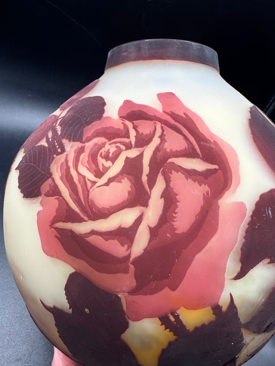 Muller Frères Luneville - Large Spherical Vase With Rose Decoration-photo-5