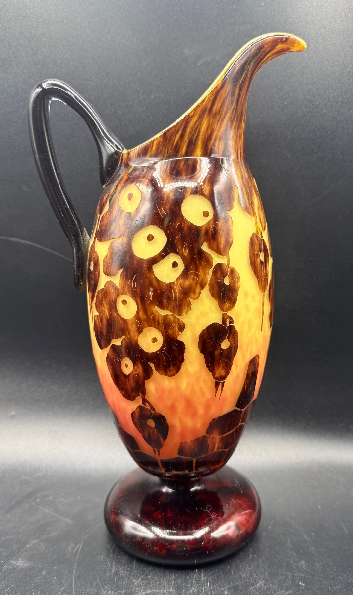 Charles Schneider - Le Verre Français - Art Deco Pitcher With Chestnut Design