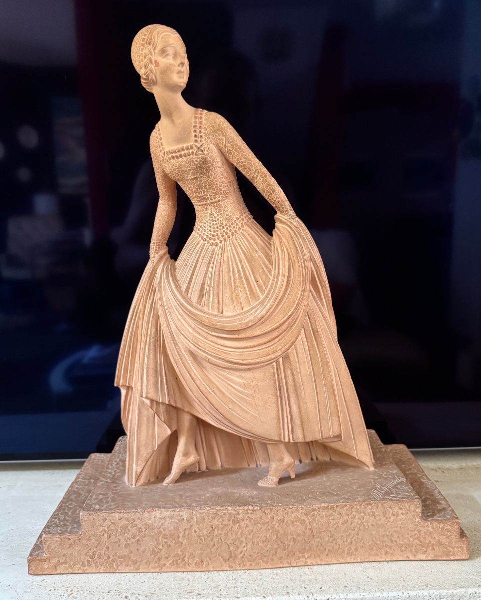 D.h.chiparus - Elegant Young Woman In Terracotta - Reveyrolis - Art Deco Period