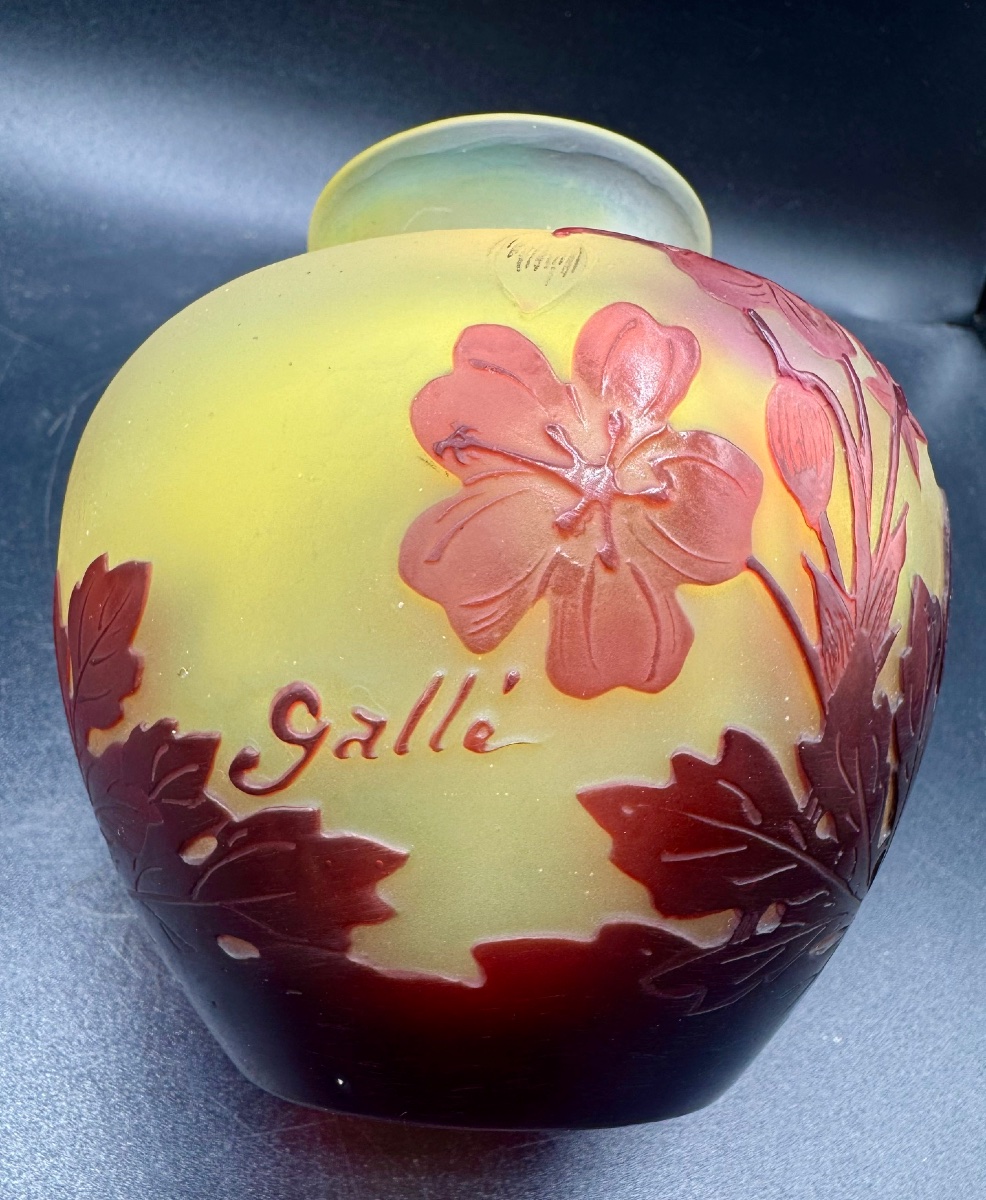 Émile Gallé Nancy - Vase à décor de pensées dégagées à l'acide - époque Art Nouveau-photo-4