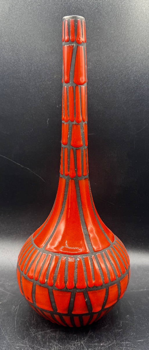 Roger CAPRON Vallauris - Vase bouteille orange Pastis-photo-2