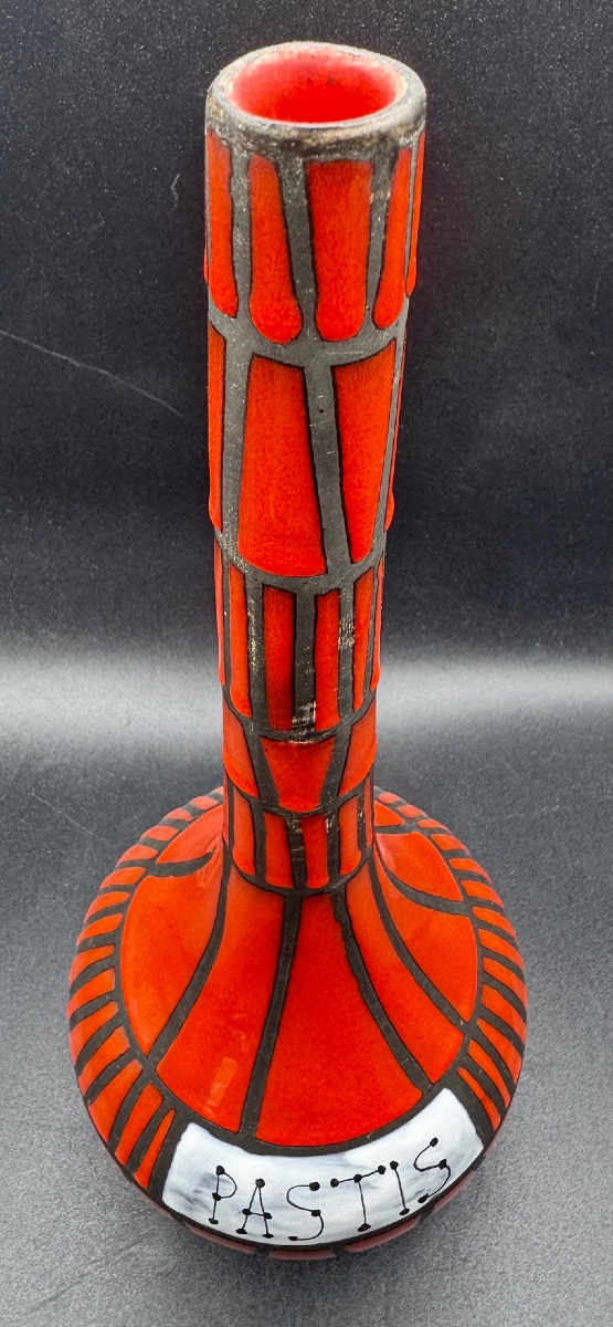 Roger CAPRON Vallauris - Vase bouteille orange Pastis-photo-3