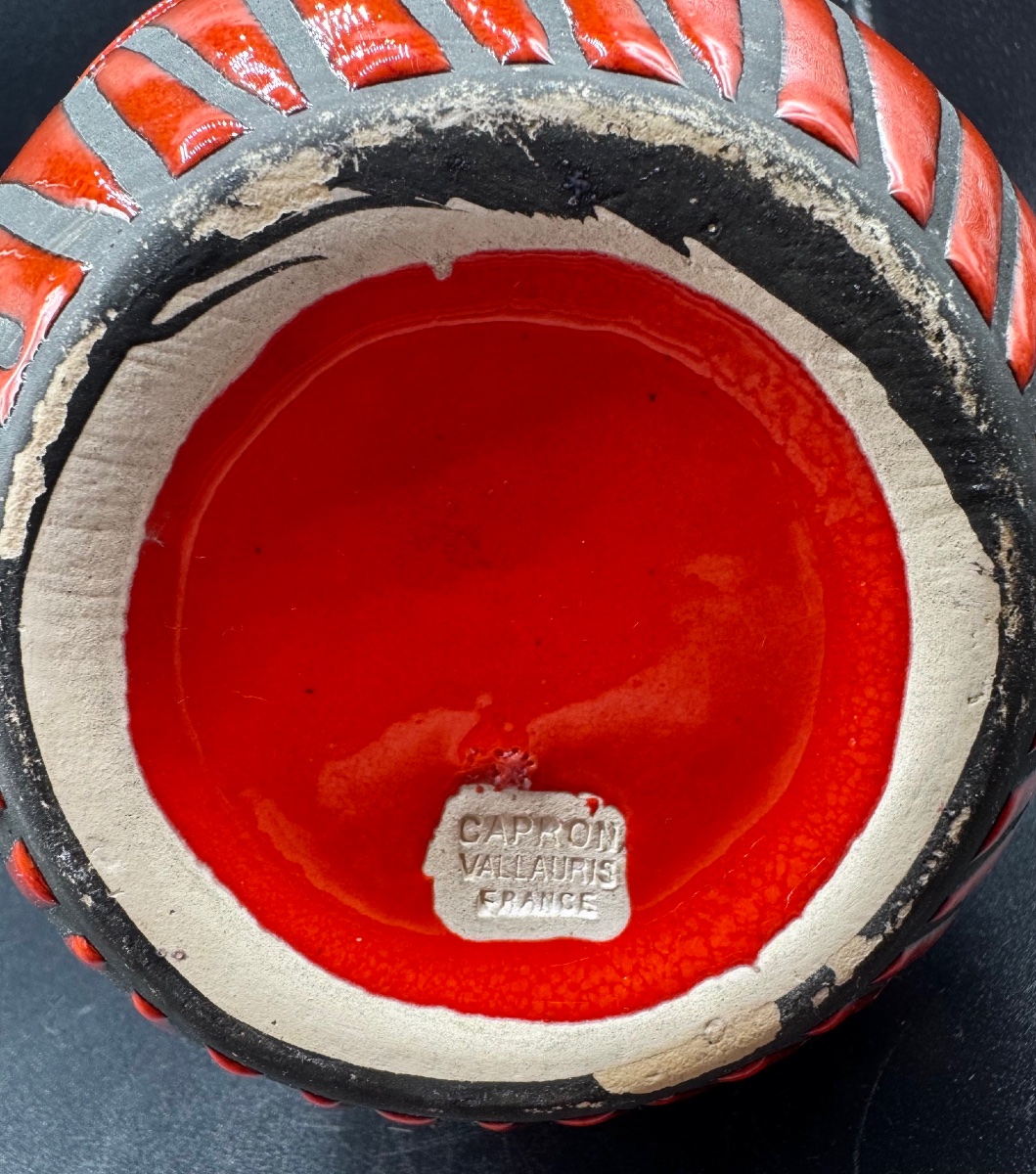 Roger CAPRON Vallauris - Vase bouteille orange Pastis-photo-4