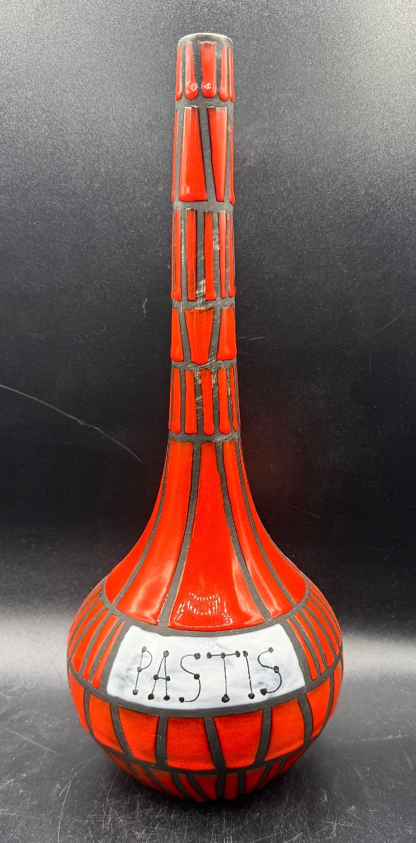 Roger CAPRON Vallauris - Vase bouteille orange Pastis
