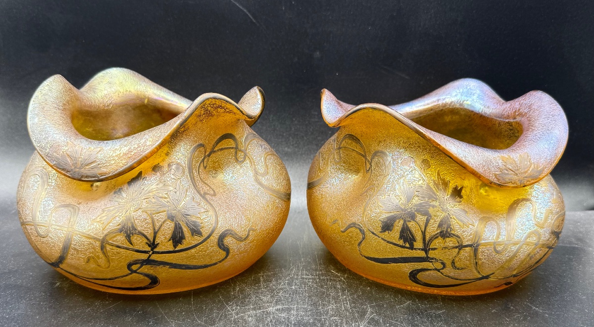 LOETZ Austria - Paire de vases Art nouveau dégagés à l'acide puis argentés