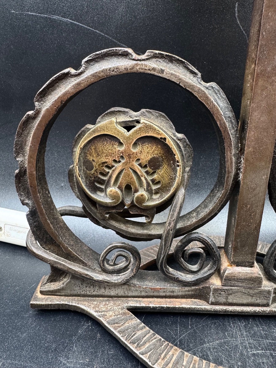 Art Deco Lamp In Wrought Iron, Bronze, And Marble-effect Glass—in The Style Of Brandt Or Zadounaisky-photo-4