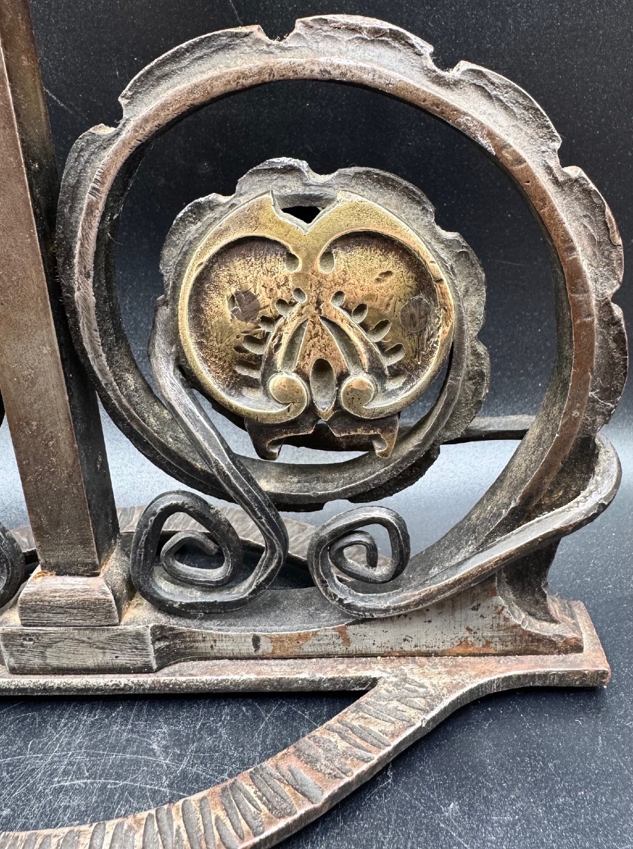 Art Deco Lamp In Wrought Iron, Bronze, And Marble-effect Glass—in The Style Of Brandt Or Zadounaisky-photo-1