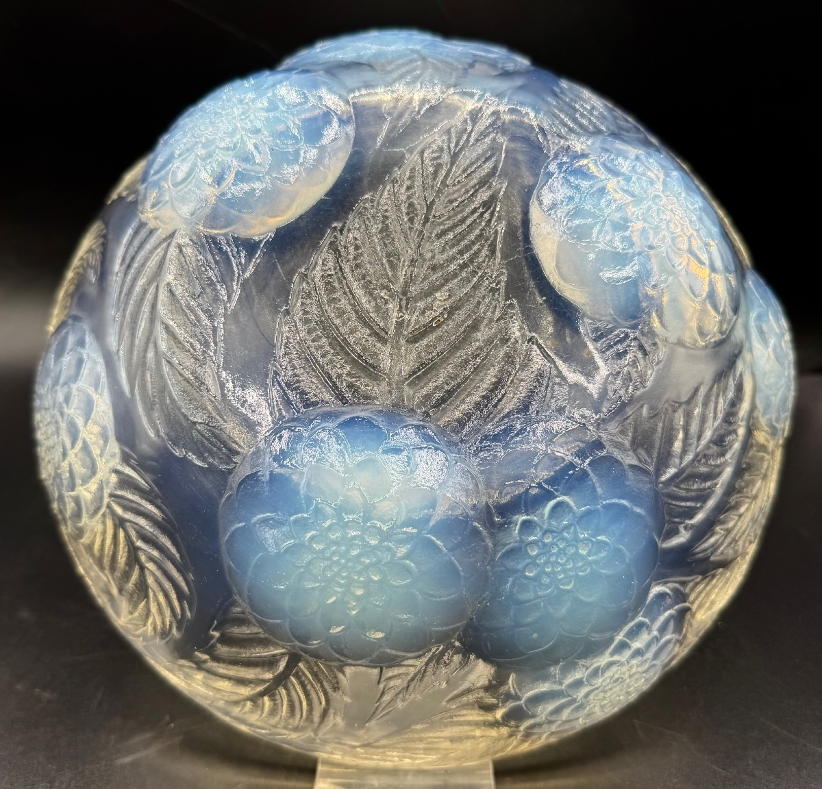 René LALIQUE - Coupe Dahlias en verre opalescent - Epoque Art Déco-photo-4