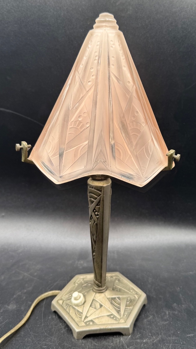 Art Deco Lamp In Nickel-plated Bronze, Attributed To Muller Frères-photo-2
