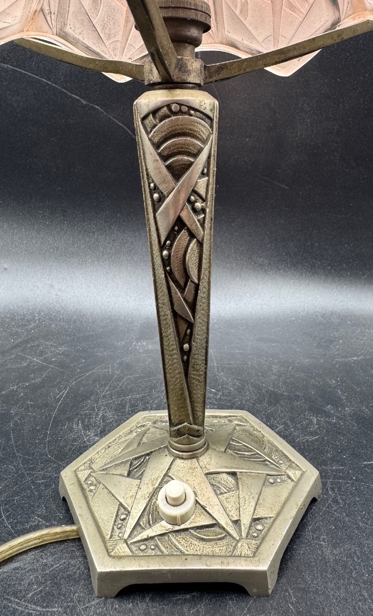 Art Deco Lamp In Nickel-plated Bronze, Attributed To Muller Frères-photo-4