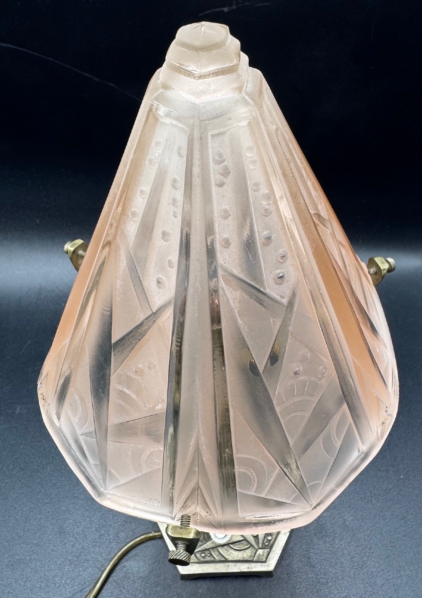 Art Deco Lamp In Nickel-plated Bronze, Attributed To Muller Frères-photo-1