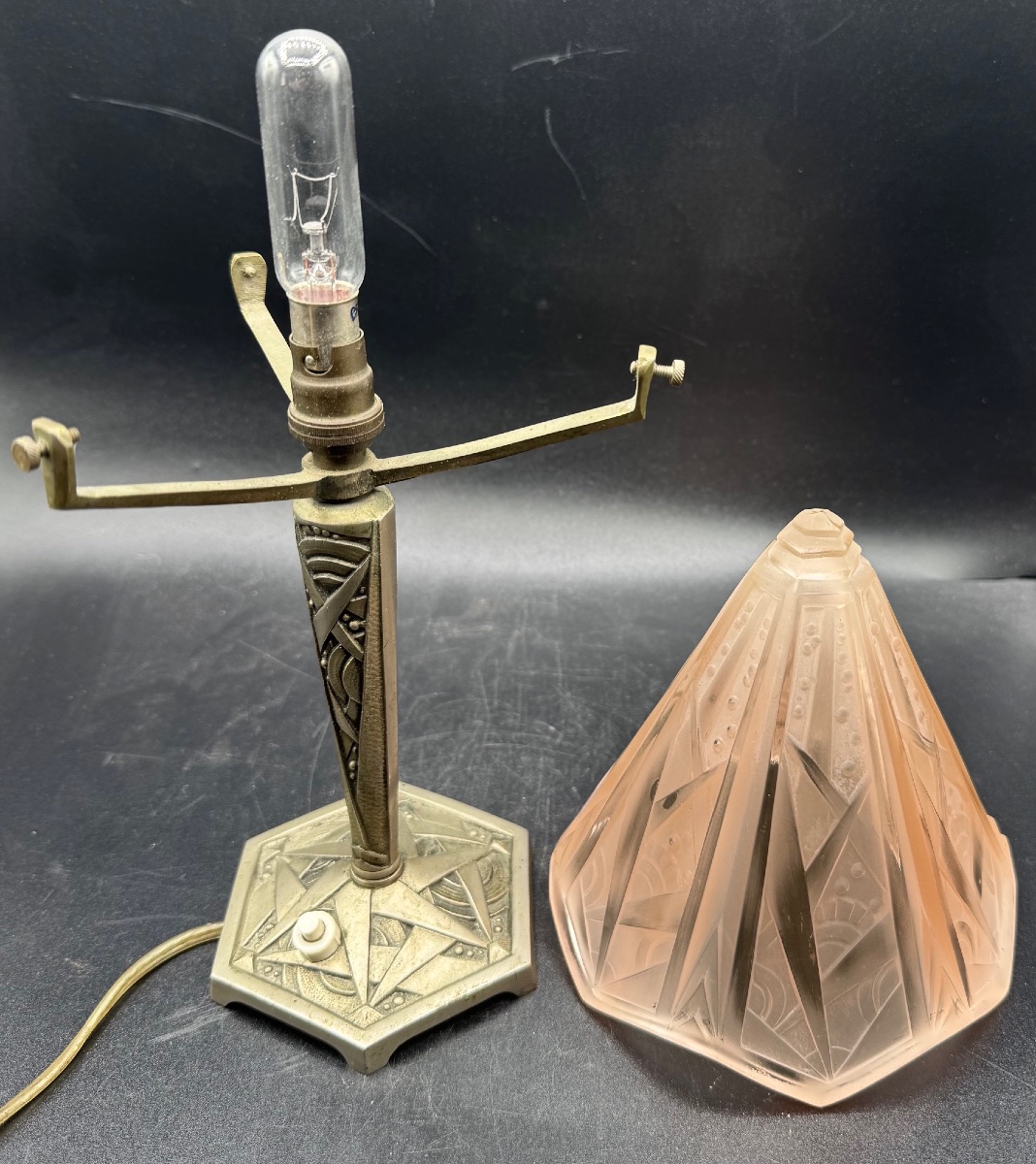 Art Deco Lamp In Nickel-plated Bronze, Attributed To Muller Frères-photo-3