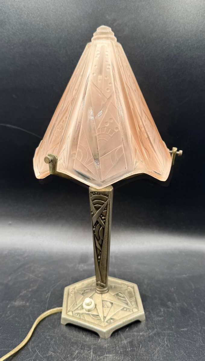 Art Deco Lamp In Nickel-plated Bronze, Attributed To Muller Frères